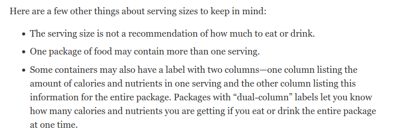 More information about FDA serving size